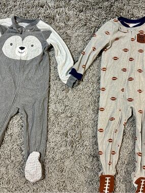 Carter's Gray Bear & Cream Football Print Footed Pajama Set